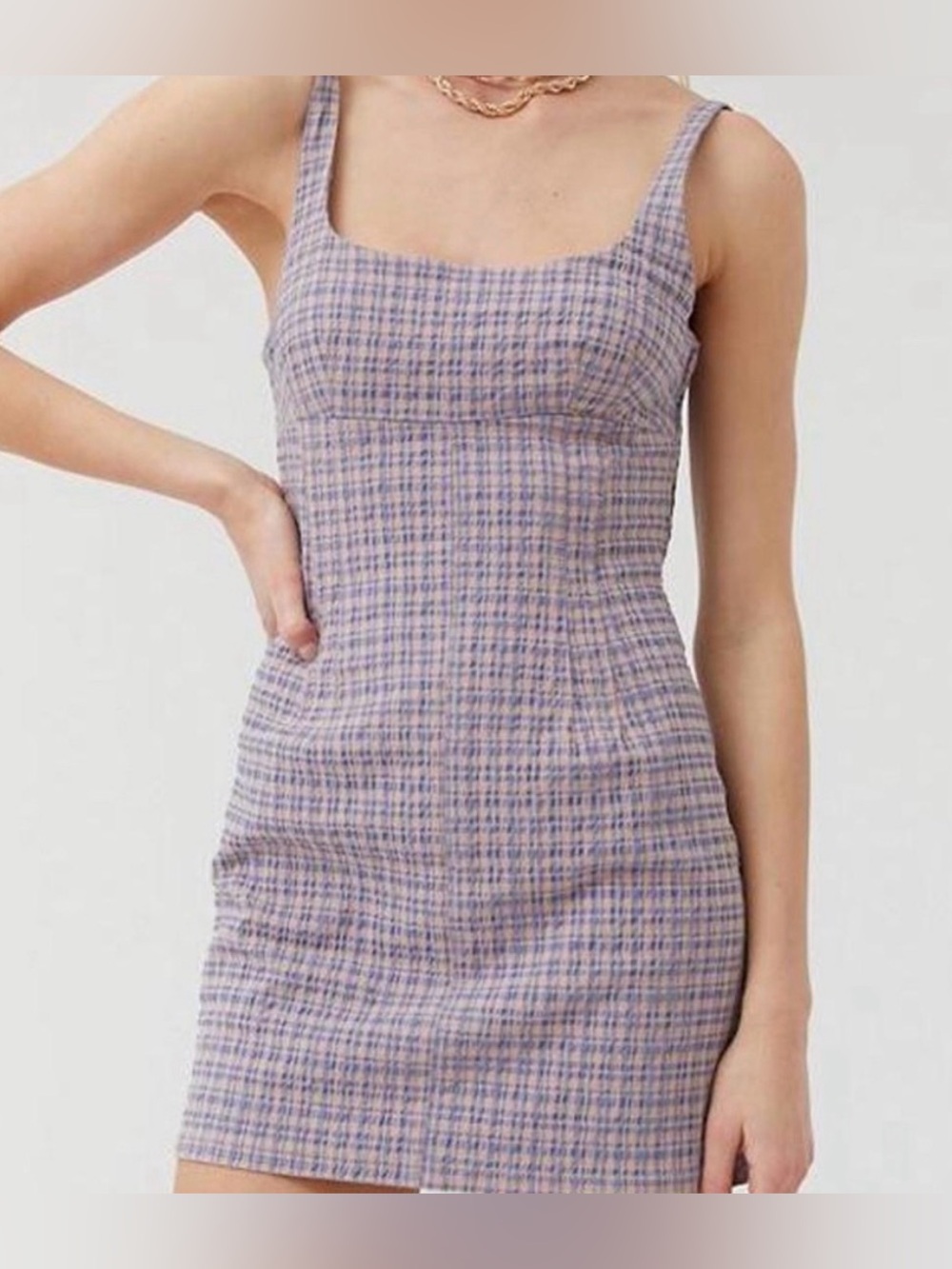 Urban Outfitters BDG Lavender and Peach Checkered plaid scoop mini medium